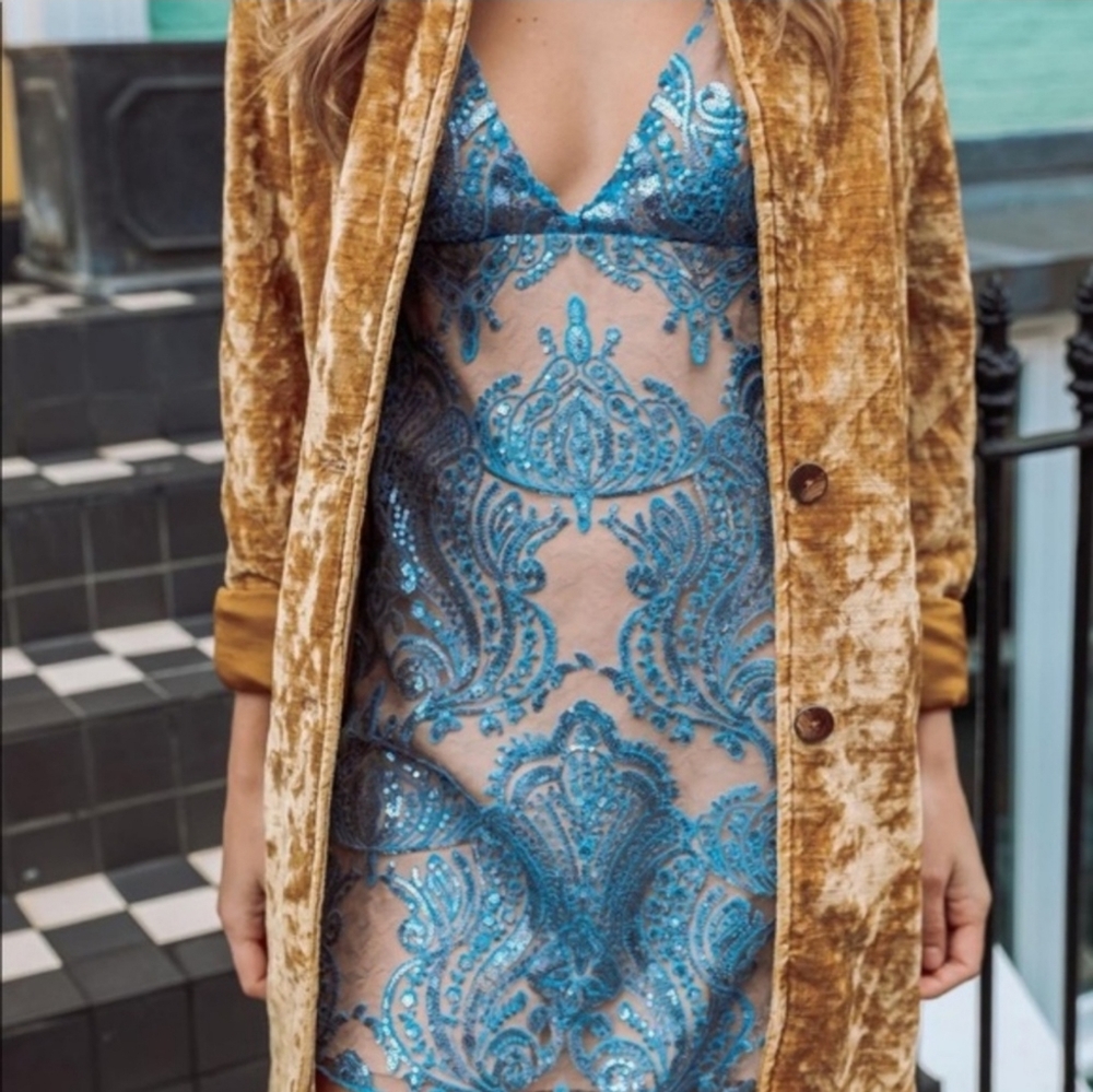 Free People Night Shimmers Ocean Blue Sequin Mini-Dress New With Tag - Picture 6 of 16